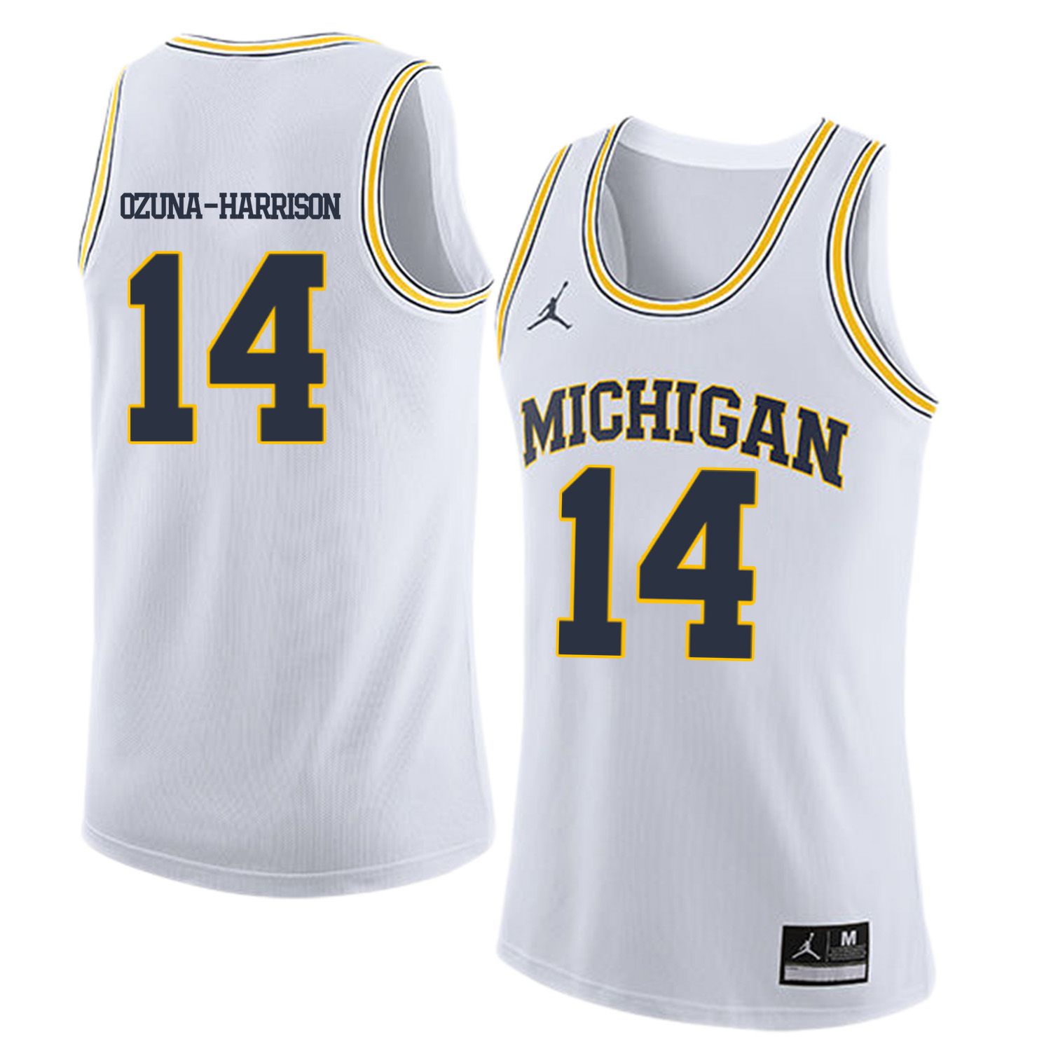 Men Jordan University of Michigan Basketball White 14 Ozuna-Harrison Customized NCAA Jerseys